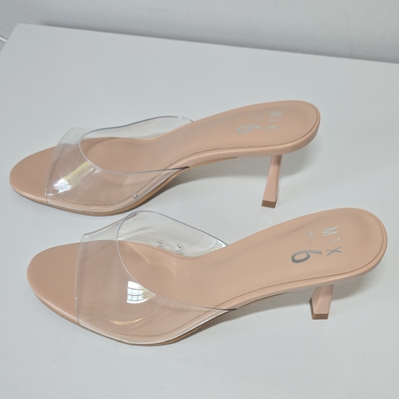 Mix No. 6 Cream and Tan Heels with Clear Strap - Picture 4 of 6